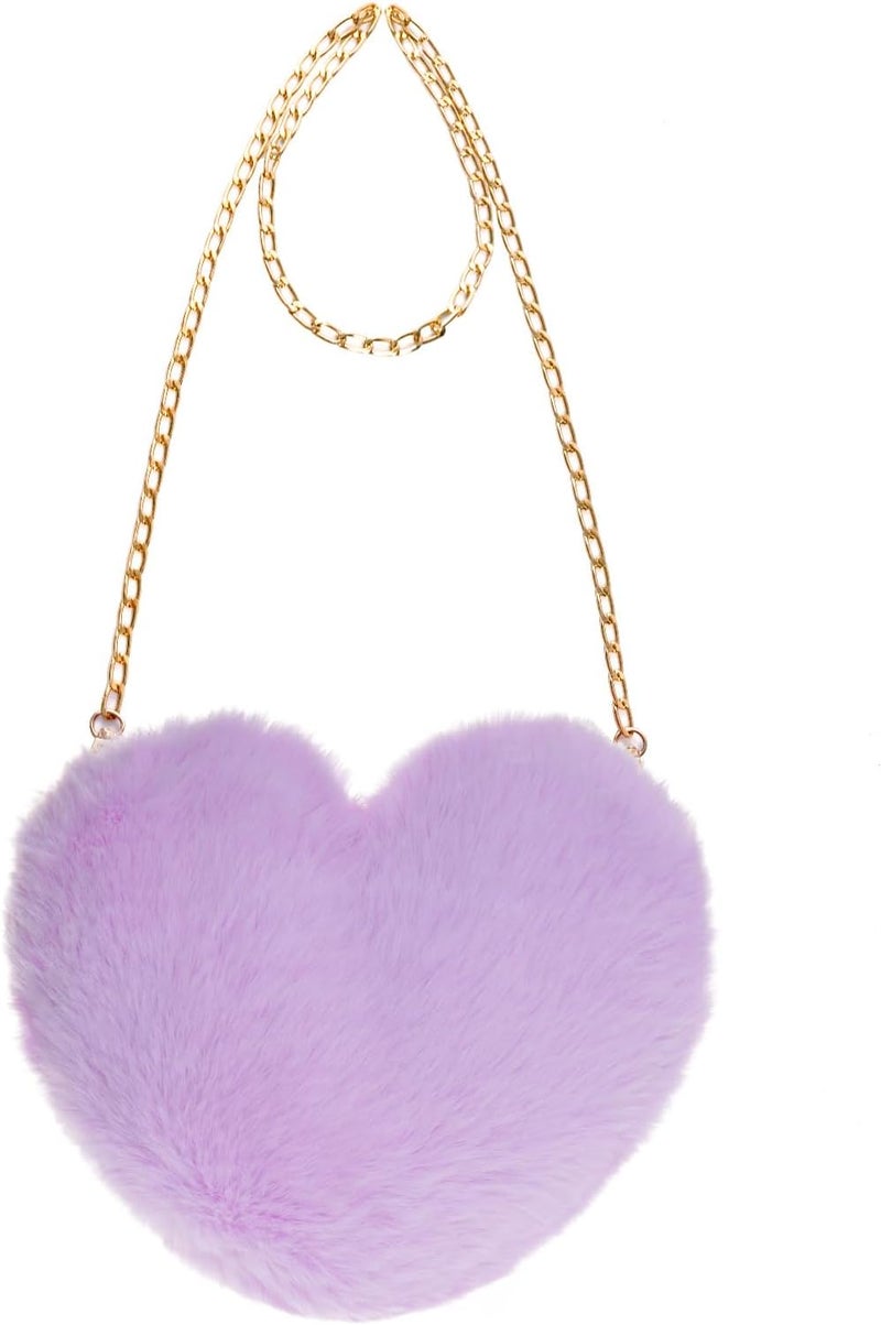 Miayon Heart Shaped Faux Fur Clutch Purse Fluffy Crossbody Shoulder Bag for Women Halloween Christmas Valentine - Image 1
